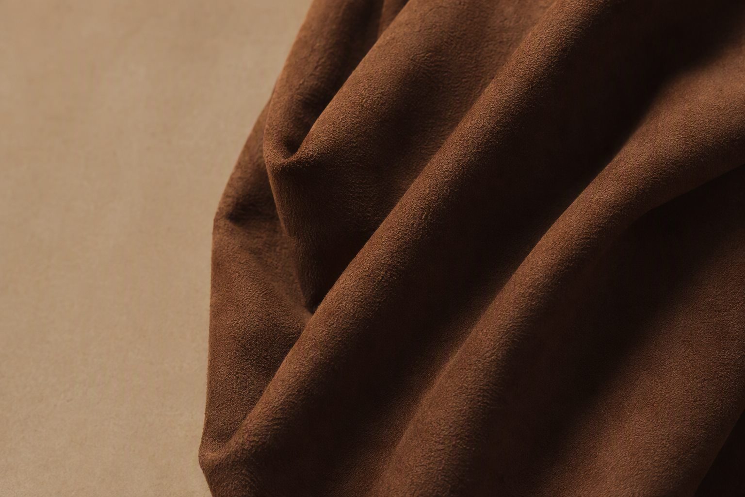 Warp-knit suede drape close-up