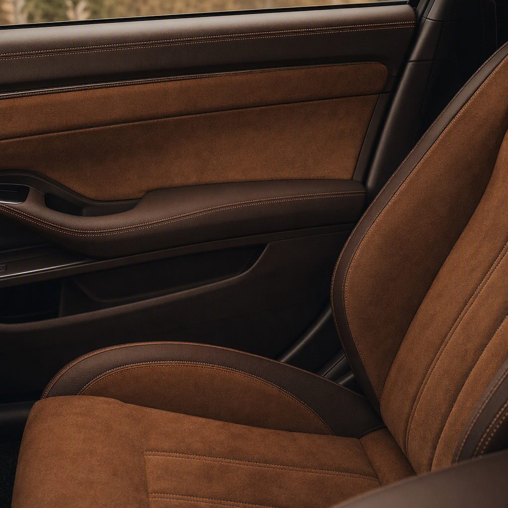 Warp-knit suede automotive interior application